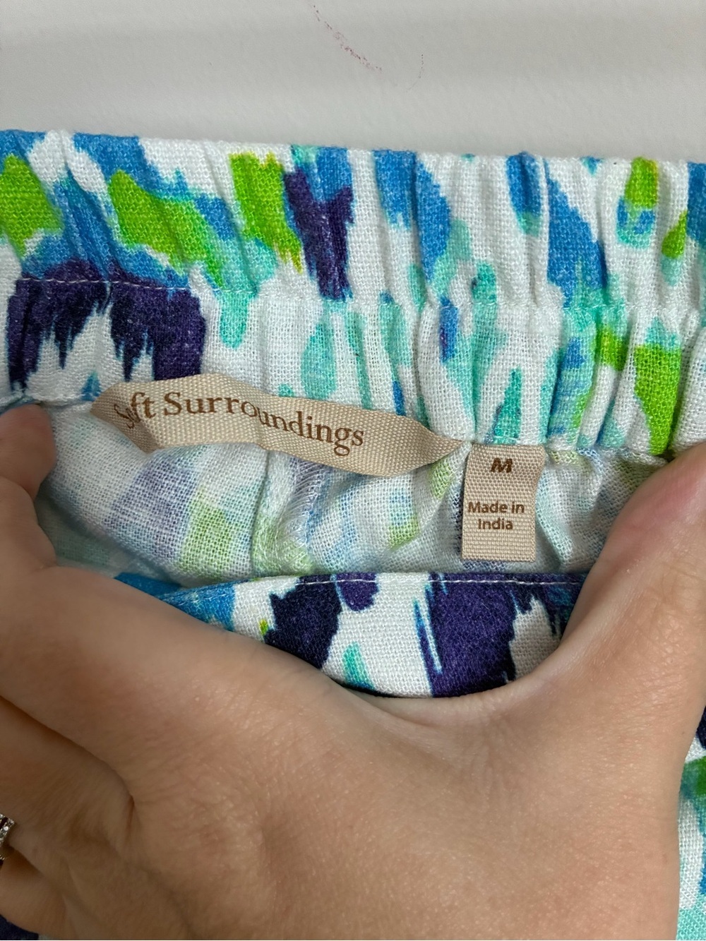 Soft Surroundings Linen Blend Blue Green Wide Leg Pants Size Medium - Picture 7 of 7